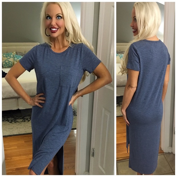 💕Comfort and style! indigo side slit midi dress! - Picture 2 of 2